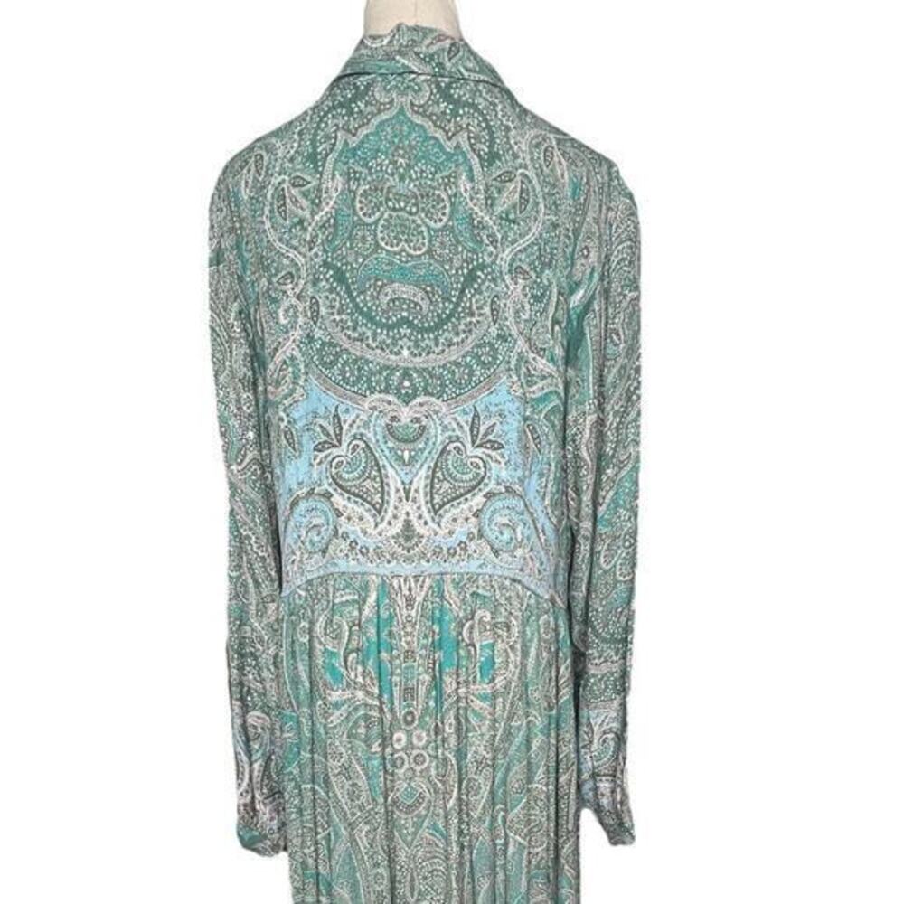 Soft Surroundings Aqua Scroll Design‎ Button Up Dress Adair Dress Size L… - Picture 6 of 14